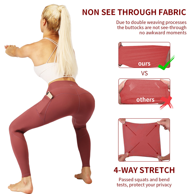 Yuiboo Red Solid Color Pure Plain Yoga Leggings for Women with Pockets  Pants Sports High Waisted Compression Leggings for Women X-Small at   Women's Clothing store